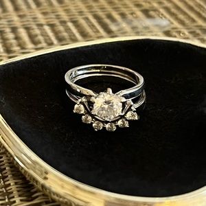 SOLD!!!        Sterling Silver Set - CZ Solitaire with 6 Stone Wrap Band. Size 5